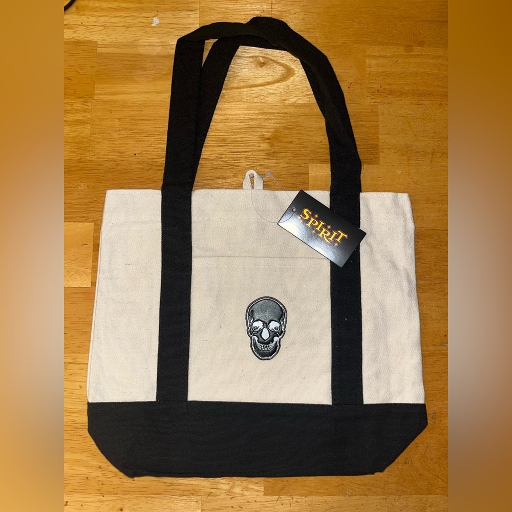 Spirit Halloween mini canvas tote bag black skull NWT